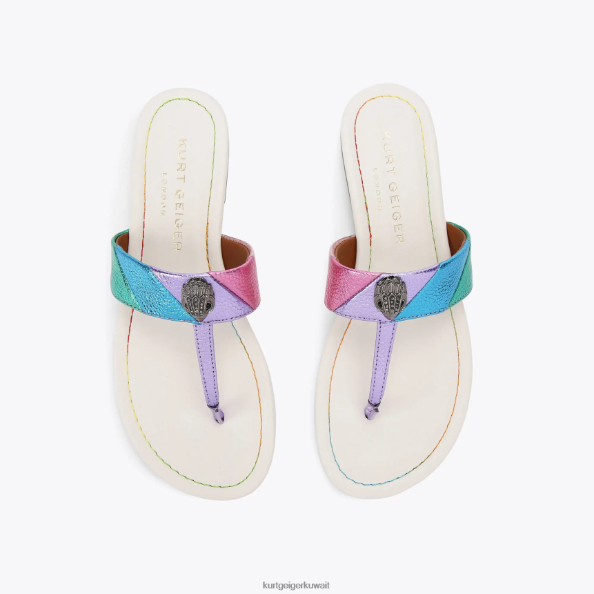 كيلووات Kurt Geiger نحيف صندل لندن كنسينغتون على شكل حرف T مزيج معدني X06PDH228 | أحذية