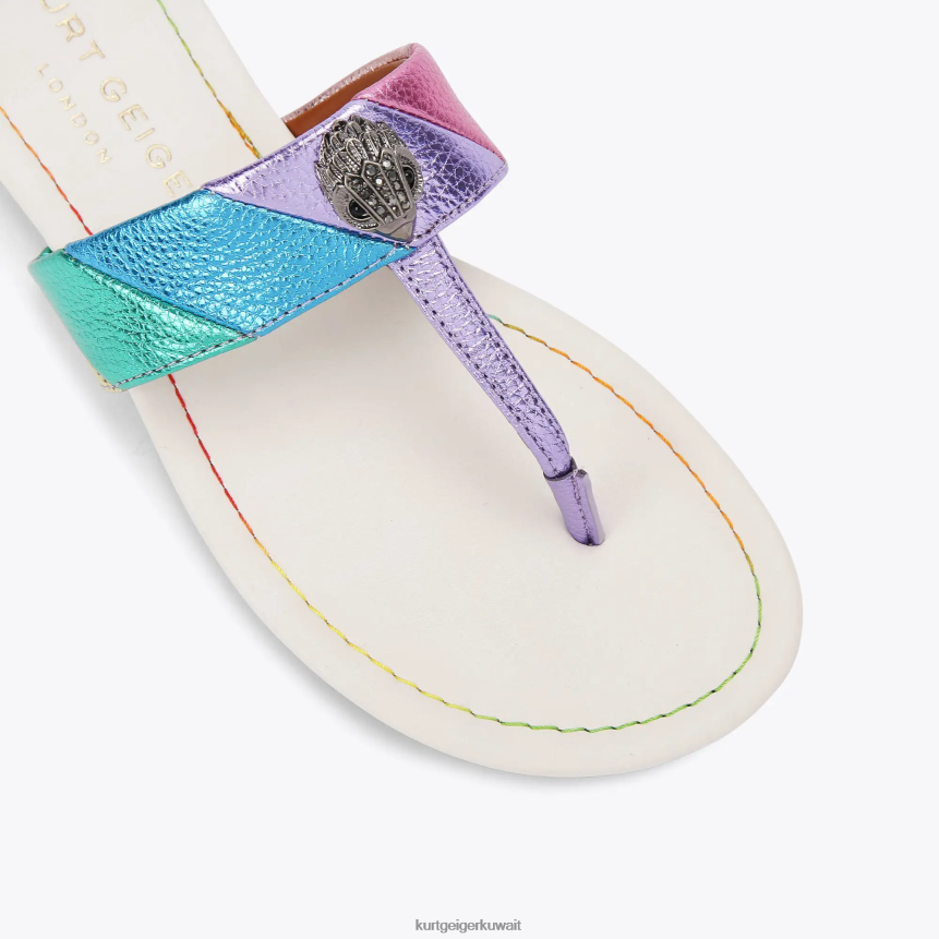 كيلووات Kurt Geiger نحيف صندل لندن كنسينغتون على شكل حرف T مزيج معدني X06PDH228 | أحذية