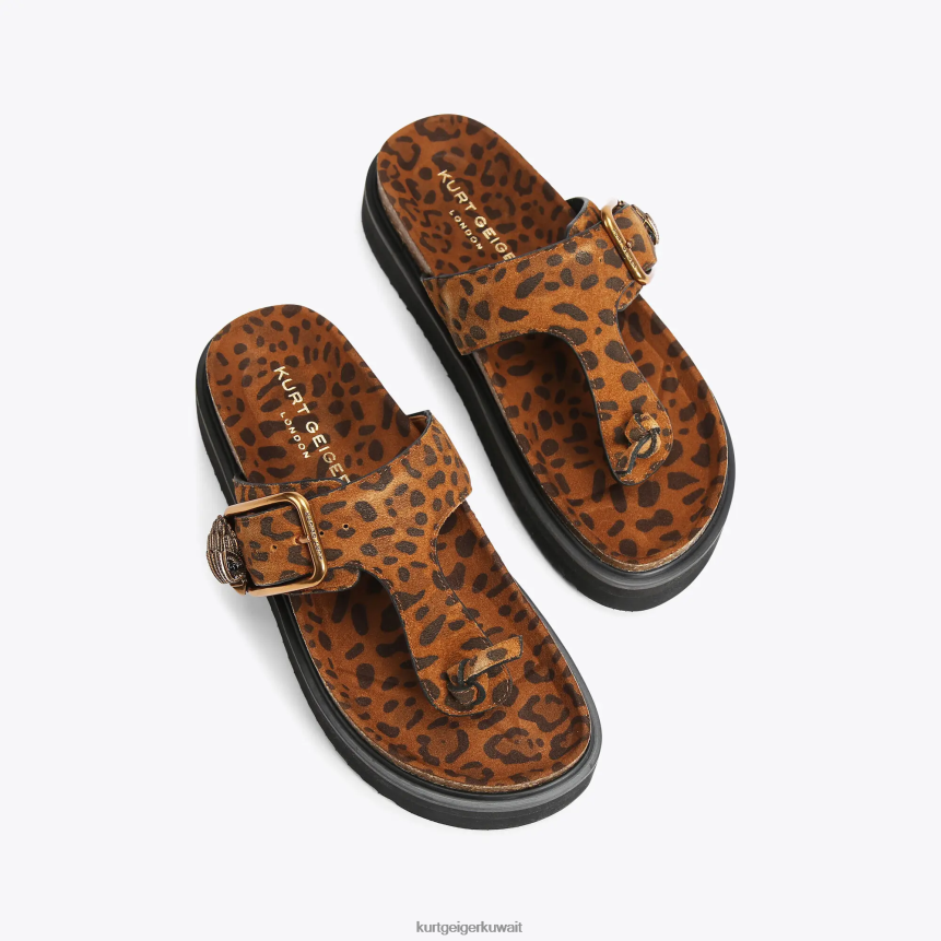 كيلووات Kurt Geiger نحيف شرائح على شكل حرف T بإبزيم نسر لندن منتصف البني X06PDH442 | أحذية