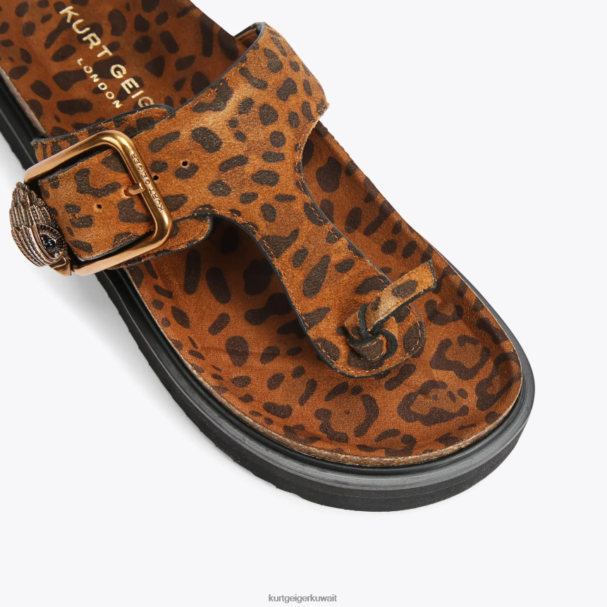 كيلووات Kurt Geiger نحيف شرائح على شكل حرف T بإبزيم نسر لندن منتصف البني X06PDH442 | أحذية