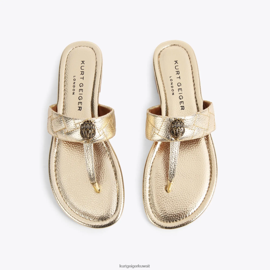 كيلووات Kurt Geiger نحيف صندل لندن كنسينغتون على شكل حرف T ذهب X06PDH448 | أحذية
